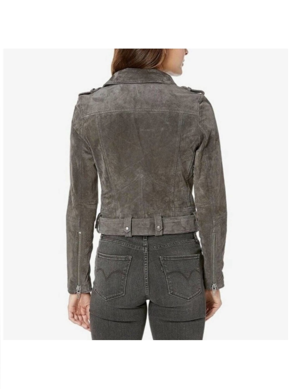 Blank NYC Distressed Gray Suede Moto Jacket